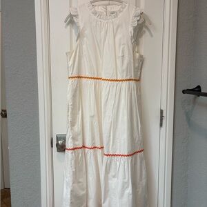 J. Crew Factory White Midi Dress with Tangerine Accents